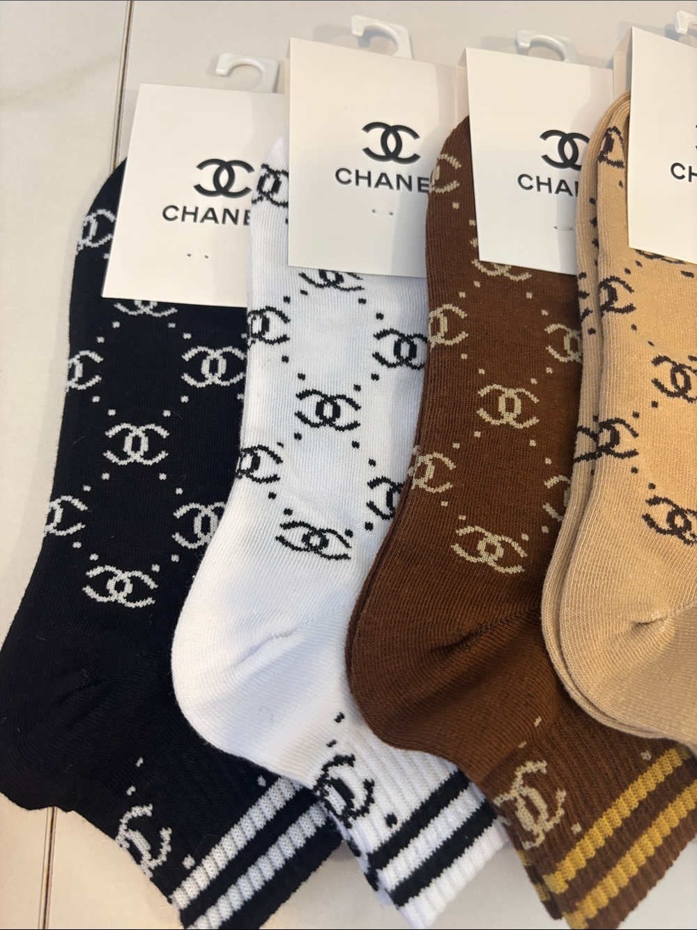 Monogram Ankle Socks - Black, White, Brown, Tan, Dark Brown - Picture 2 of 3